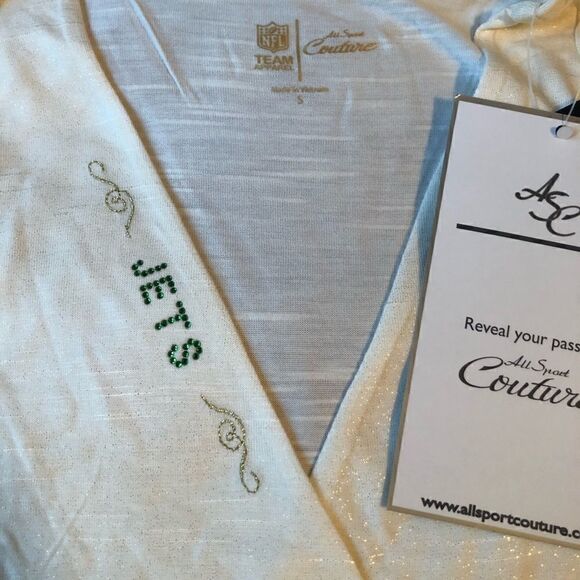 Brand new New York Jets sparkle  long sleeves shirt V-neck super cute - Picture 1 of 5
